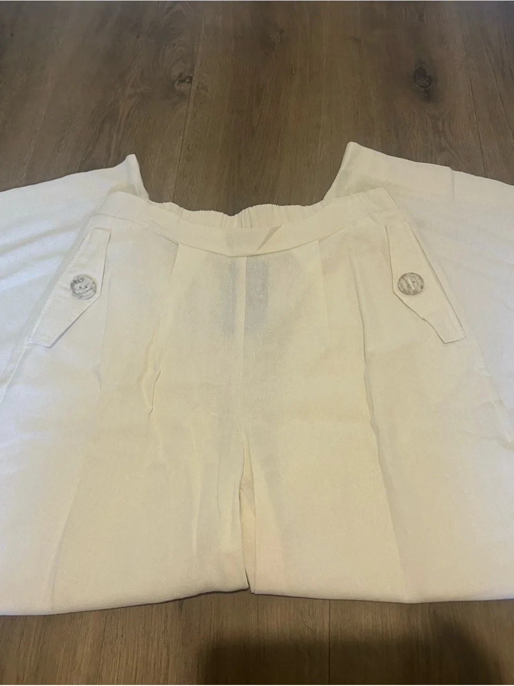Final Touch Women's Off-White Wide-Leg Trousers with Button Tabs